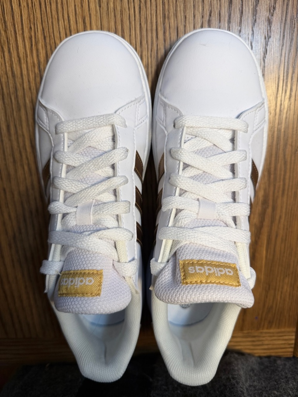 adidas Kids White Sneakers with Metallic Gold Accents